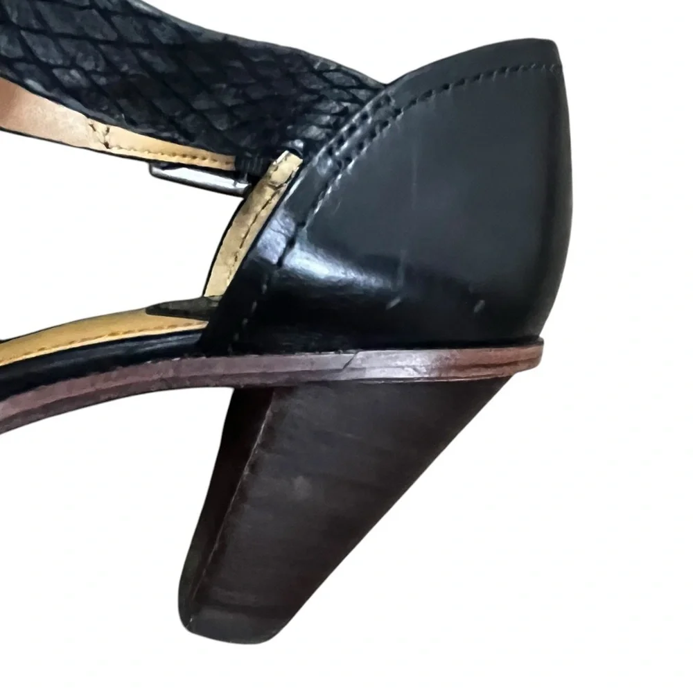 Trask black suede peep toe heels size 10